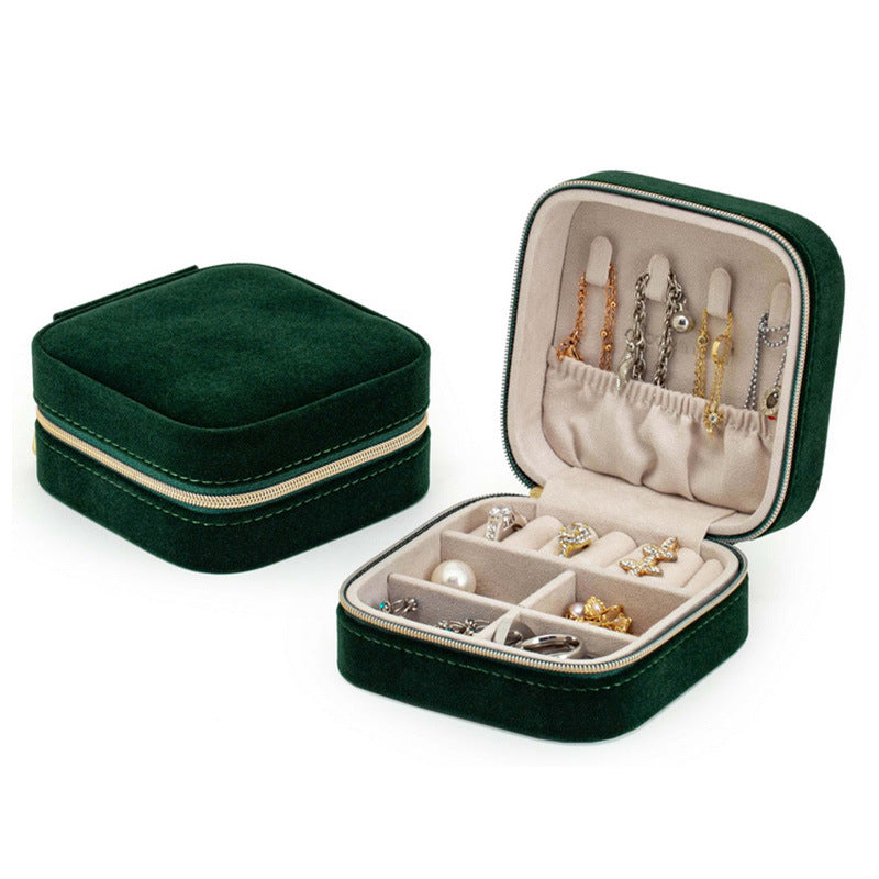Compact Velvet Jewellery Box – Double-Layer Travel Organiser