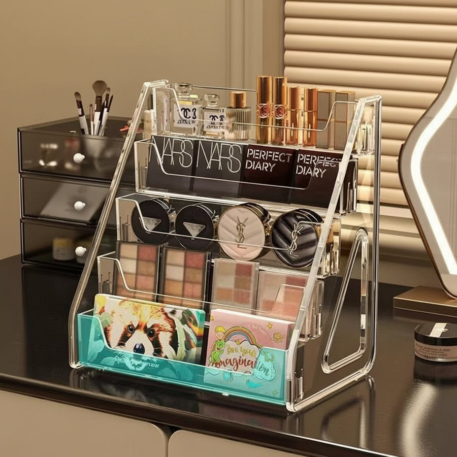 Clear Acrylic Tiered Cosmetics Display Stand – Lipstick & Skincare Organiser