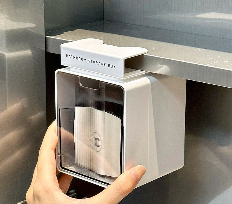 Bathroom Cabinet Storage Rack – Narrow Flip-Lid Organiser, Adhesive or Hook Mount