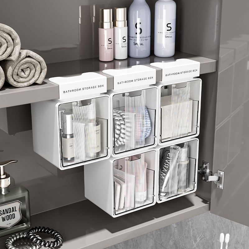 Bathroom Cabinet Storage Rack – Narrow Flip-Lid Organiser, Adhesive or Hook Mount
