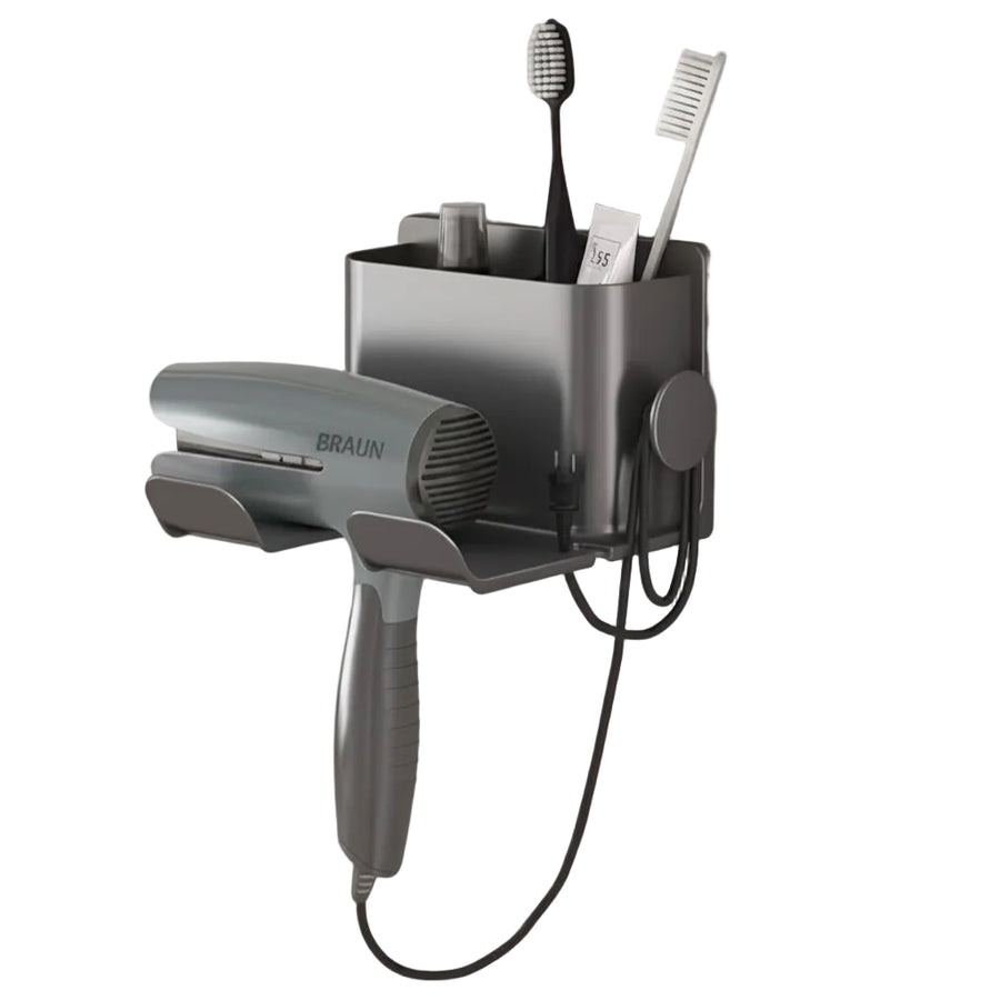 Wall-Mounted Hair Dryer Holder & Bathroom Shelf – No-Drill, PP