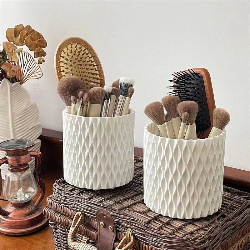 Rotating Dual-Barrel Desktop Organiser – Makeup Brush & Pen Holder, PP