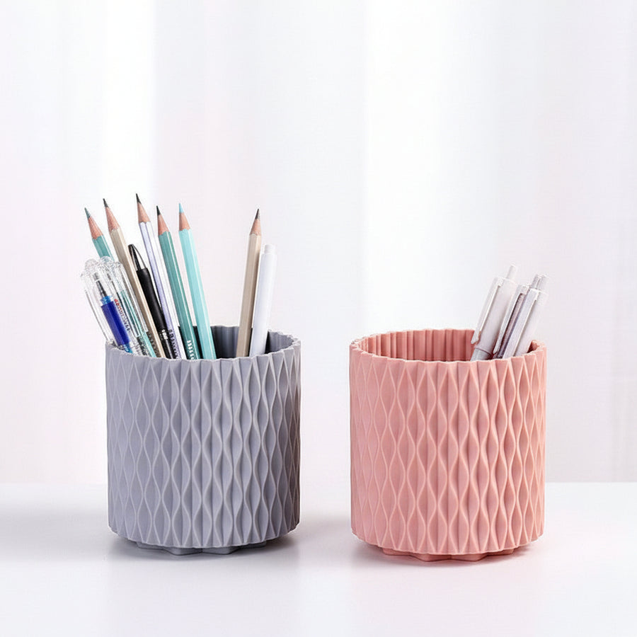 Rotating Dual-Barrel Desktop Organiser – Makeup Brush & Pen Holder, PP