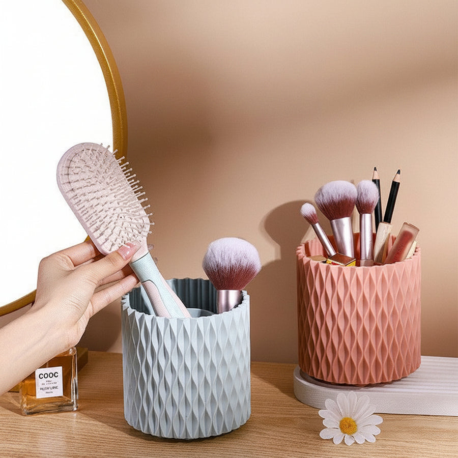 Rotating Dual-Barrel Desktop Organiser – Makeup Brush & Pen Holder, PP