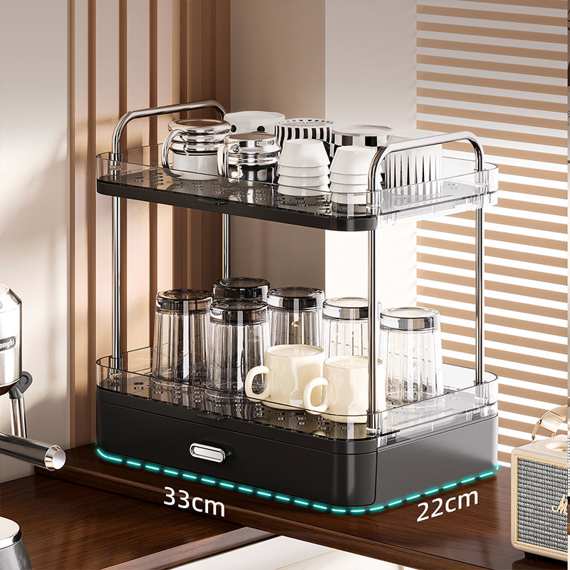 Double-Layer Cup & Mug Storage Rack with Drainage Tray – Kitchen Countertop Organiser