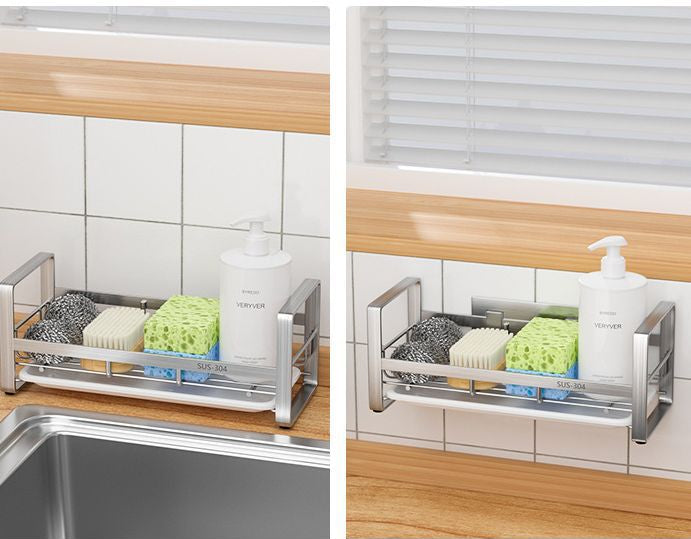 304 Stainless Steel Kitchen Dishcloth & Sponge Drain Rack – Countertop or Wall Hanging