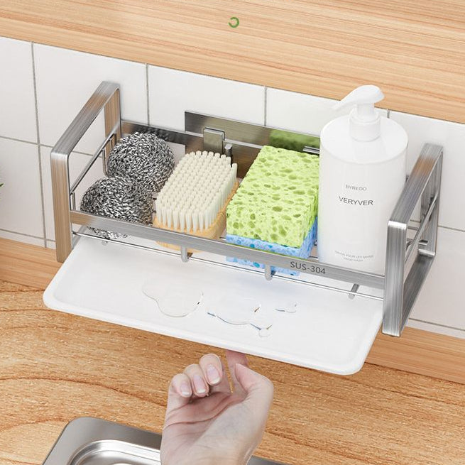304 Stainless Steel Kitchen Dishcloth & Sponge Drain Rack – Countertop or Wall Hanging