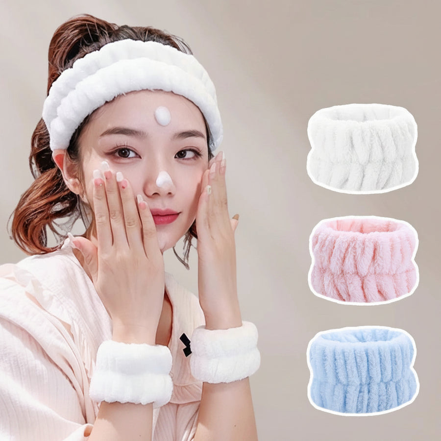 Plush Face Wash Hair Band & Wrist Strap – Absorbent, Quick-Dry Skincare Accessories