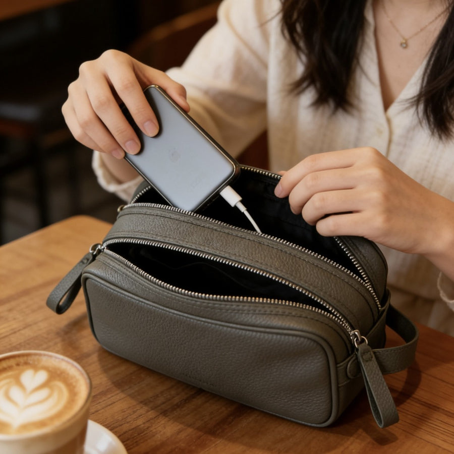 PU Leather Toiletry & Cosmetic Bag – Waterproof, Zip Close, 24×13×13cm