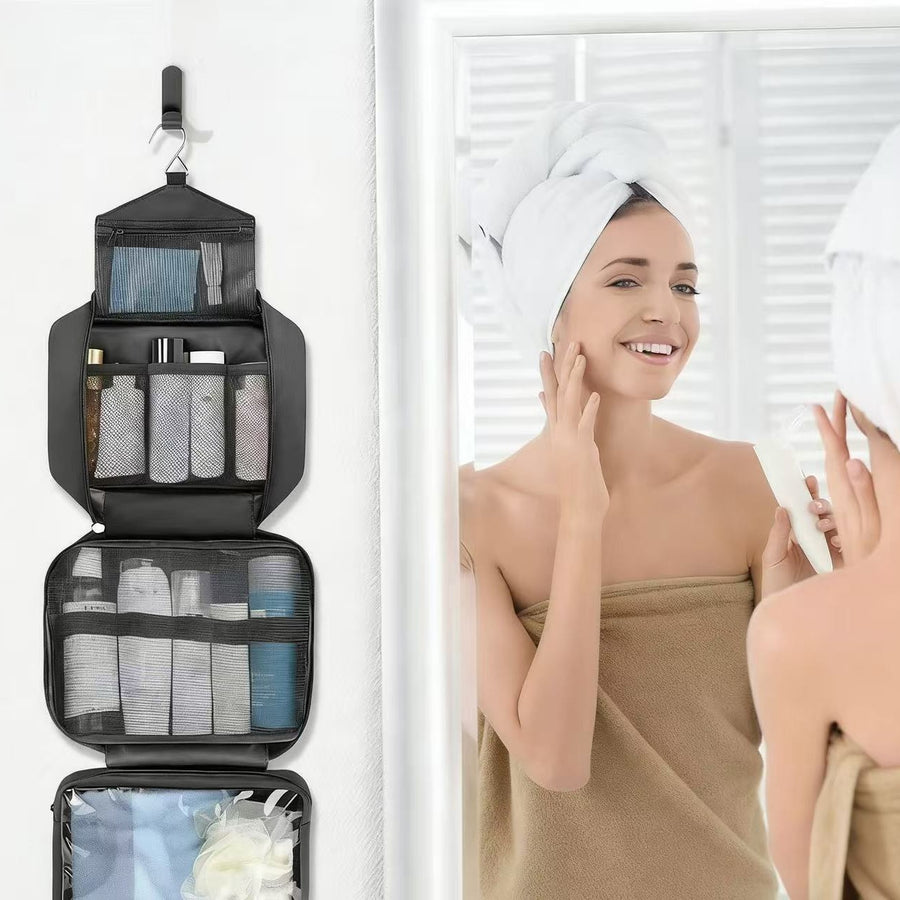 Nylon Hanging Folding Toiletry Bag – Lightweight, Water-Resistant, Large Capacity