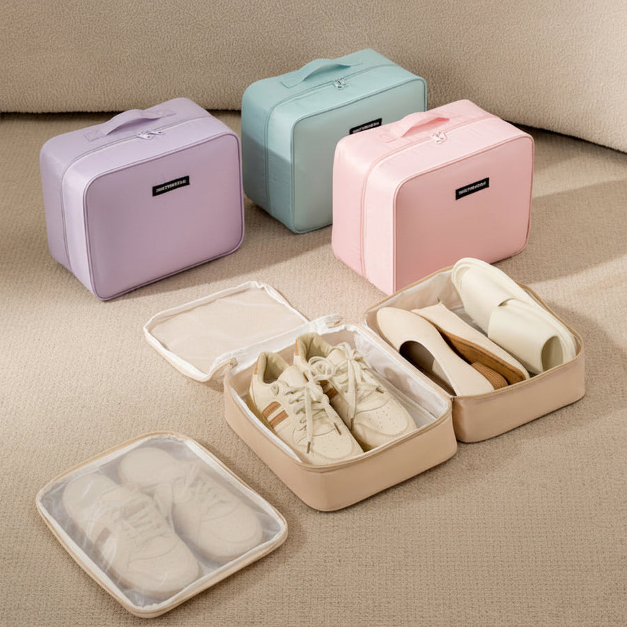 Folding Travel Shoe Bag — Double Layer, Two Pairs