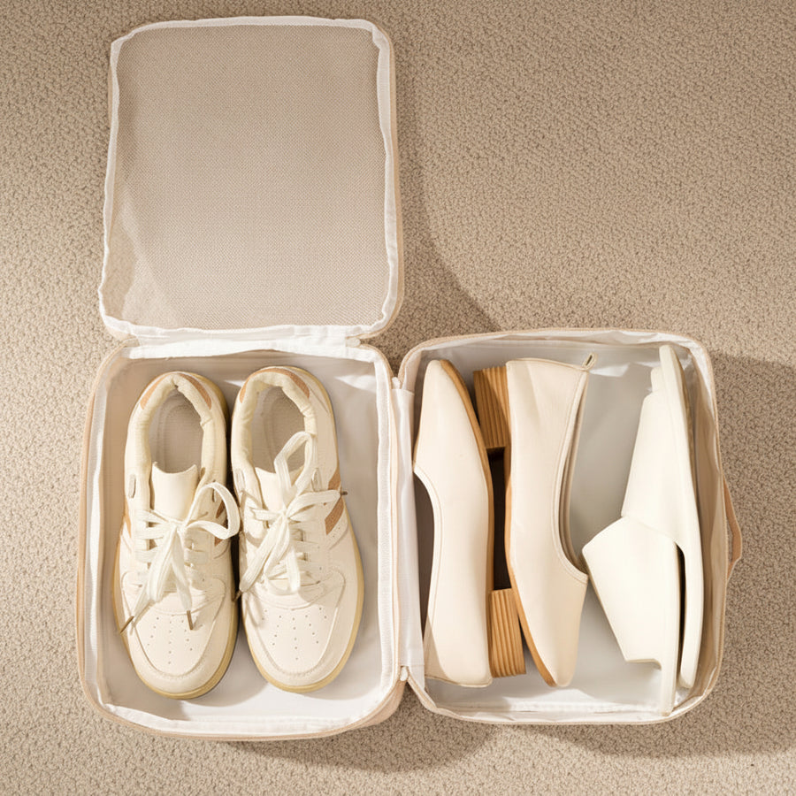 Folding Travel Shoe Bag — Double Layer, Two Pairs