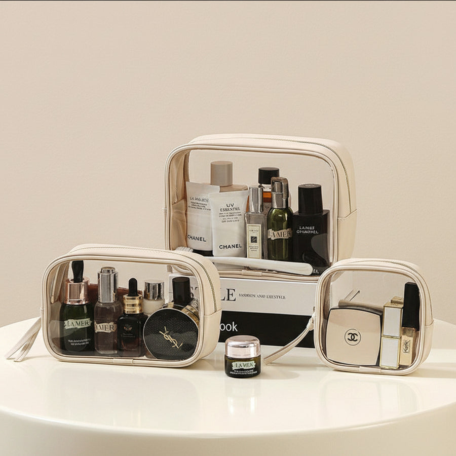 Transparent PU Makeup Bag — See-Through Travel & Desk Cosmetic Organiser