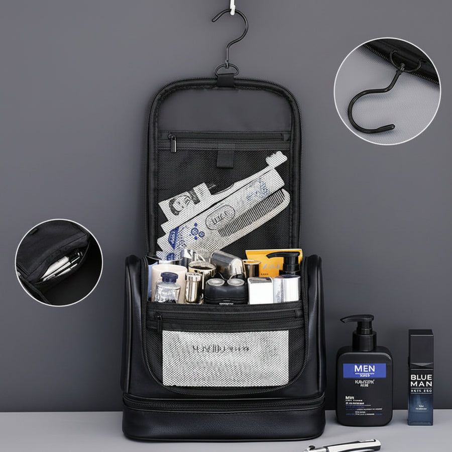 Hanging Travel Wash Bag — Large Capacity PU Organiser