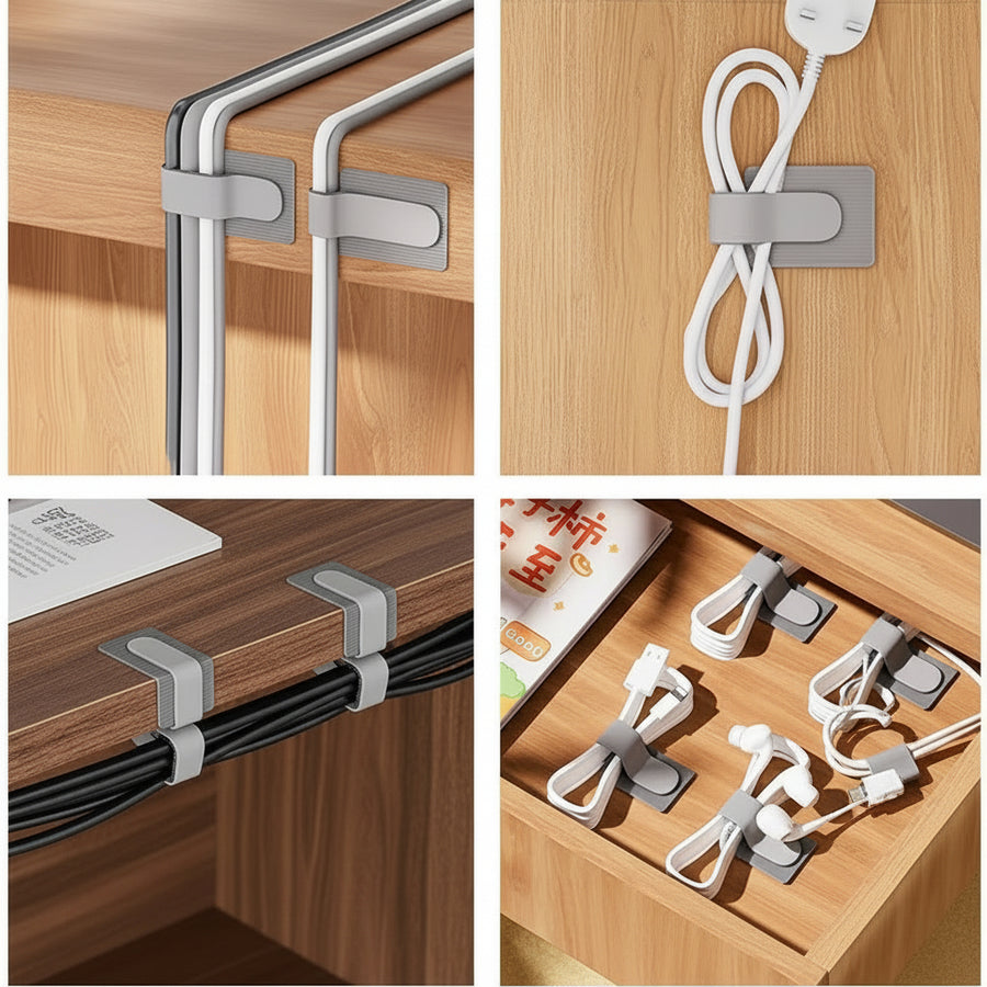 Self-Adhesive Cable Routing Clips — Desk & Wall Wire Management Holder