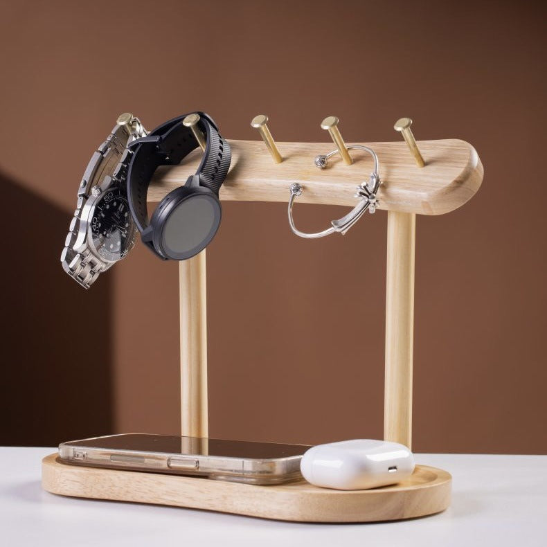 Entryway Key & Jewellery Rack — Solid Wood Wall Hook & Tray Organiser