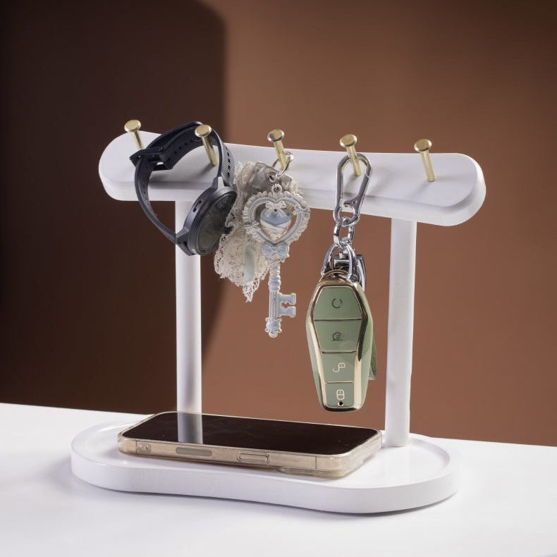 Entryway Key & Jewellery Rack — Solid Wood Wall Hook & Tray Organiser