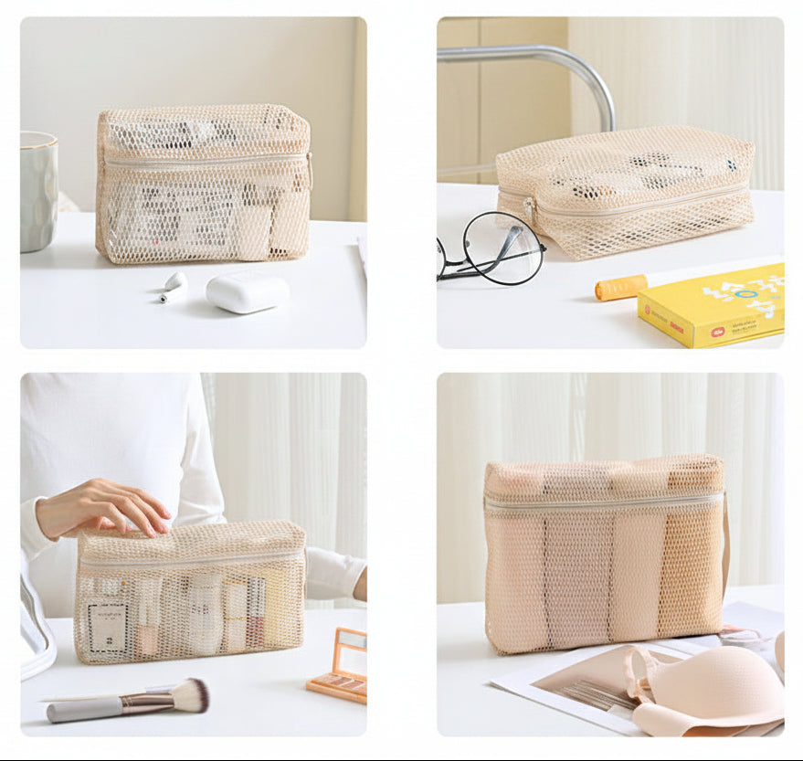Mesh Travel Toiletry Bag — See-Through Cosmetic Pouch