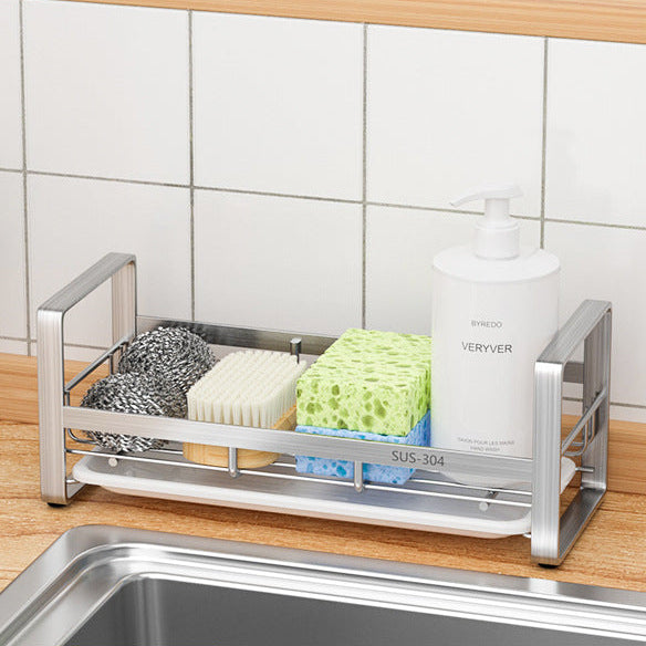 304 Stainless Steel Kitchen Dishcloth & Sponge Drain Rack – Countertop or Wall Hanging
