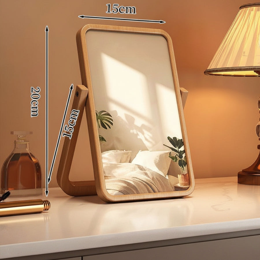 Bamboo Desk Mirror — Natural Vanity & Desk Organiser