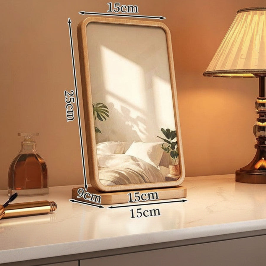 Bamboo Desk Mirror — Natural Vanity & Desk Organiser