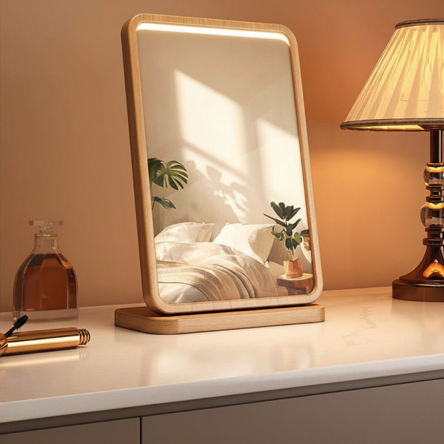 Bamboo Desk Mirror — Natural Vanity & Desk Organiser