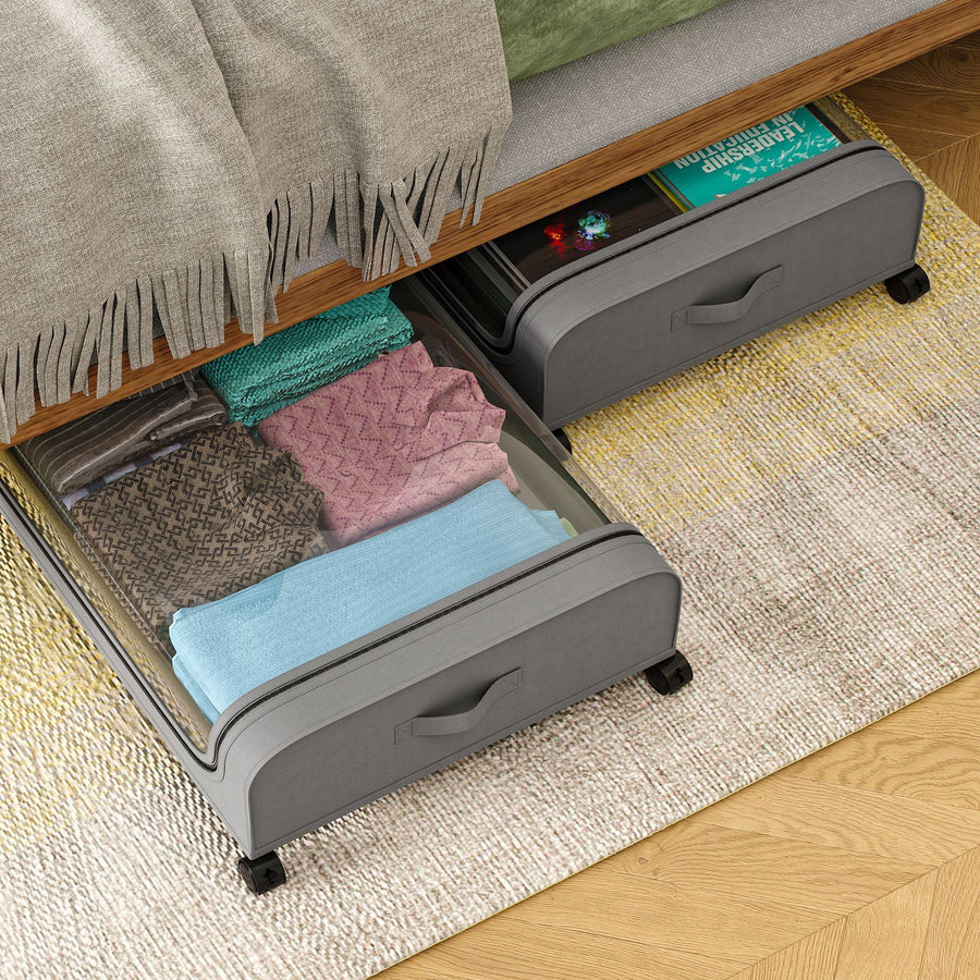 Under-Bed Storage Box with Wheels — Dust-Proof Clothes & Shoes Organiser