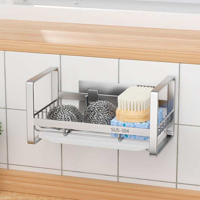 304 Stainless Steel Kitchen Dishcloth & Sponge Drain Rack – Countertop or Wall Hanging