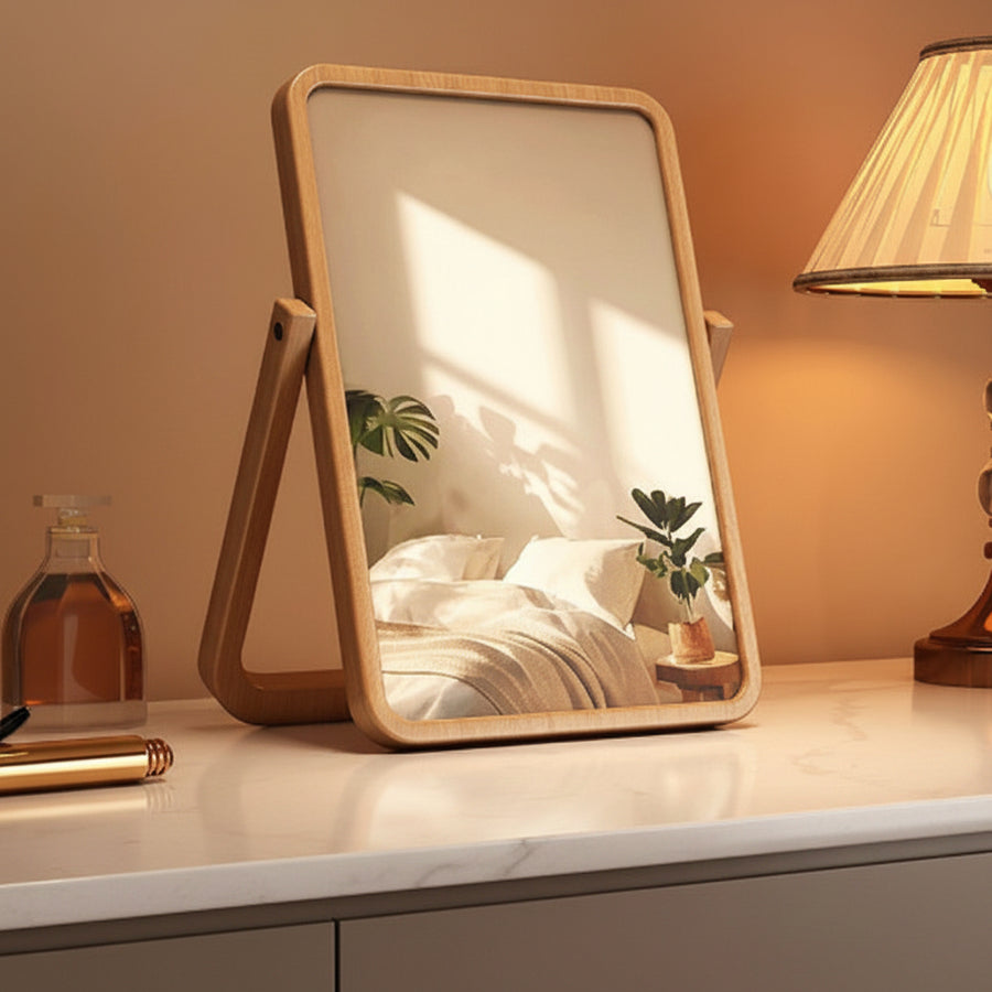 Bamboo Desk Mirror — Natural Vanity & Desk Organiser