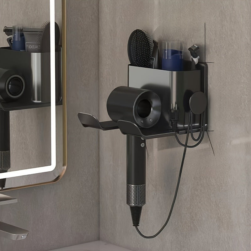 Wall-Mounted Hair Dryer Holder & Bathroom Shelf – No-Drill, PP