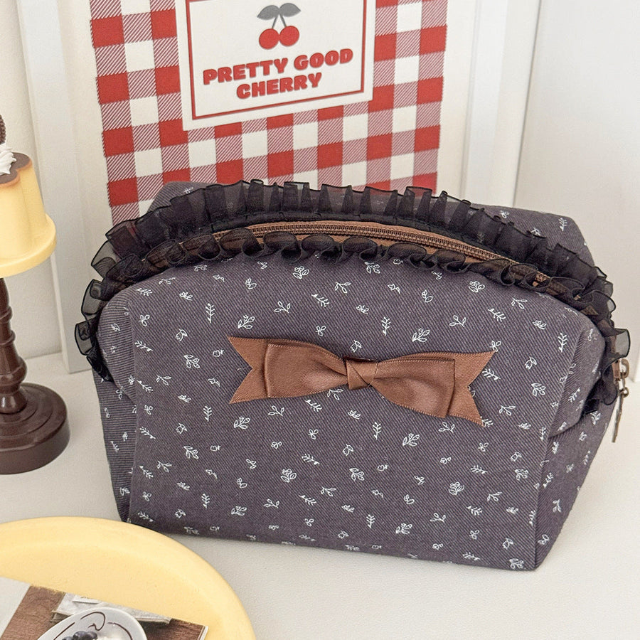 Lace-Trim Travel Makeup & Toiletry Pouch