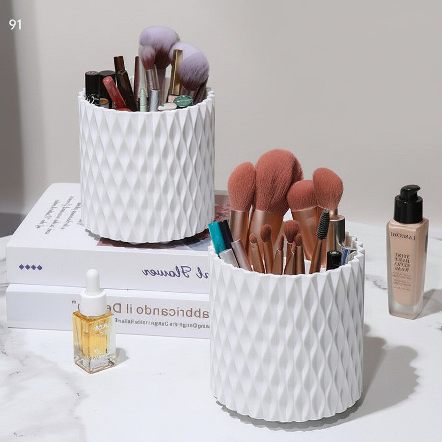 Rotating Dual-Barrel Desktop Organiser – Makeup Brush & Pen Holder, PP
