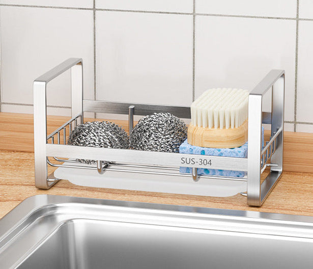 304 Stainless Steel Kitchen Dishcloth & Sponge Drain Rack – Countertop or Wall Hanging